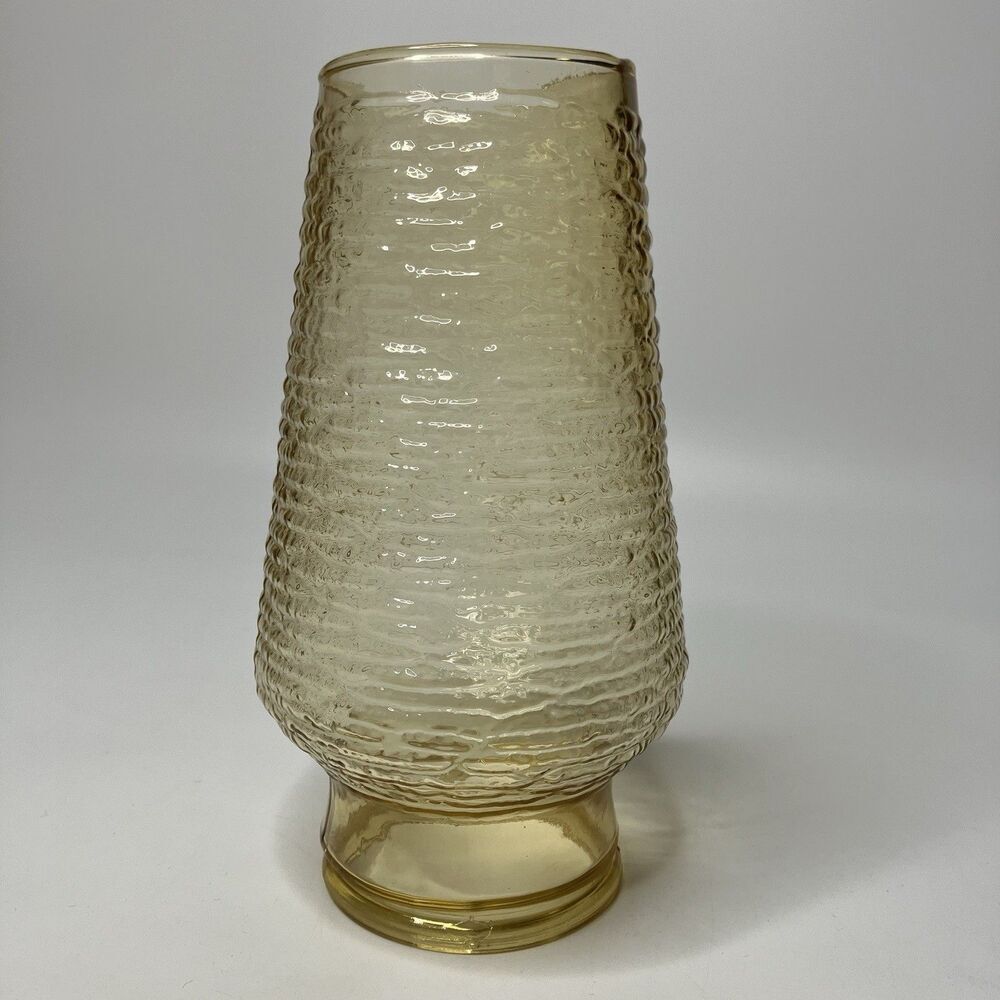 Vtg Anchor Hocking Soreno Ripple Amber Gold Hurricane Glass Oil Lamp Shade 7in